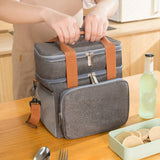 Lunch Bag 2 Deck Messenger Large Capacity Waterproof Leakage Proof 2 Way Zipper Insulated Lunch Box for Picnic Camp Office Grey