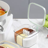 Seasoning Box 4 Compartments Transparent Window Strong PET Seasoning Jar with 4 Spoons for Home Kitchen Cooking Light Green