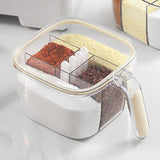 Seasoning Box 4 Compartments Transparent Window Strong PET Seasoning Jar with 4 Spoons for Home Kitchen Cooking Milk Yellow