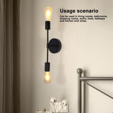 E27 E26 Double Wall Light Base Iron 85‑265V Black Modern Light Holder Base for Living Room Bathroom Dressing Room