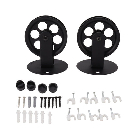 2pcs Industrial Pulley Wheels for Plug in Barn Pendant Light Vintage Wall Ceiling Mount Lifting Towing Pulleys Black