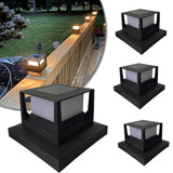 Square Outdoor Fence Post Cap Light Solar Post Light LED Landscape Lighting for Household Garden Courtyard Fence Dual Color Light Black