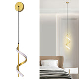 Spiral LED Pendant Light Gold Color High Brightness Eyes Protection LED Hanging Lamp for Living Room Cafe Family 85‑265V Warm Light