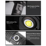LED Flashlight Zoomable P50 Beads 5000lm 3 Light Modes Battery Display Bright Flashlight for Outdoor Adventure Camping