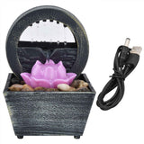 3V USB Plastic Flower Water Fountain LED Tabletop Fountain with Stones for Home Office Table Decoration