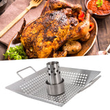Beer Can Chicken Pan Food Grade Stainless Steel Beer Can Chicken Roaster Stand Holder with 2 Handle for Grill and Smoker