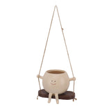Swing Face Planter Pot Exquisite Lovely Unique Resin Hanging Planter with Rope for Plants Succulent