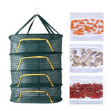 4 Layer Herb Drying Rack with U Shaped Zipper Dark Green Foldable High Elastic Fine Mesh Plant Drying Rack Net for Herbs Plants Seeds