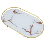 Bathroom Storage Tray Light Luxury Decorative Golden Texture Oval Bathroom Organiser Tray for Soap Towel Paper Napkins Jewellery Makeup White Base In Australia - Darrahopens