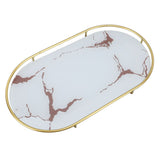 Bathroom Storage Tray Light Luxury Decorative Golden Texture Oval Bathroom Organiser Tray for Soap Towel Paper Napkins Jewellery Makeup White Base