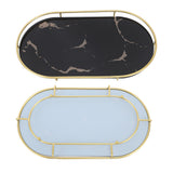 Bathroom Storage Tray Light Luxury Decorative Golden Texture Oval Bathroom Organiser Tray for Soap Towel Paper Napkins Jewellery Makeup Black Base
