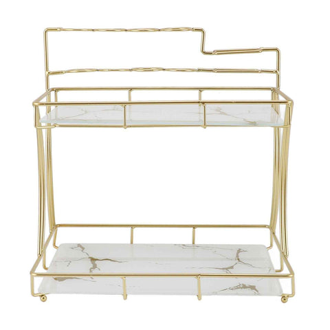 Countertop Storage Rack Double Layer Waterproof Counter Organizer Shelf with Electric Toothbrush Holder for Bathroom White Background Gold Grain In Australia - Darrahopens