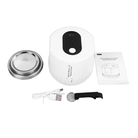 Electric Jar Vacuum Sealer Kit Automatic USB Rechargeable Canning Jars Vacuum Sealing Machine with Lids for Food Storage Fermentation White