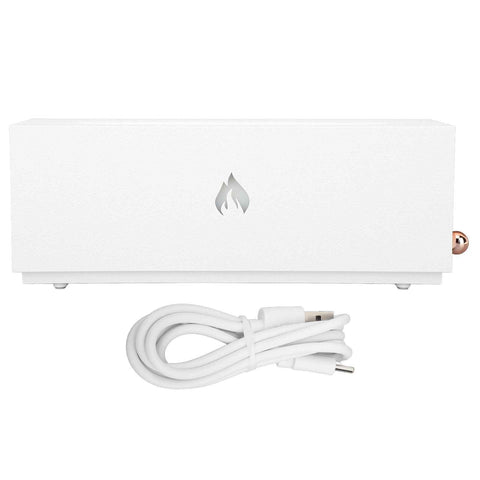 Flame Air Diffuser 3D Fireplace Appearance Multi Colored Fire Automatic Power Off Protection 320ml Silent Flame Mist Air Humidifier for Bedroom Office White