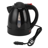 Electric Kettle 150W 1L Black Road Hot Water Boiler Stainless Steel Liner Auto Shut Off Tea Kettle Car Cigarette Plug 12V for Sedans SUVs