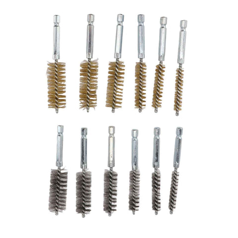 12PCS Bore Brush Copper and Iron 304 Stainless Steel Bristles Wire Brush for Power Drill with Hex Shank Handle In Australia - Darrahopens