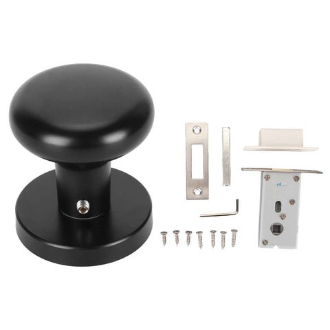 Door Knob Black Round Handle Keyless Locking Zinc Alloy Privacy Function Easy Install Interior Ball Handle for Bedroom Bathroom