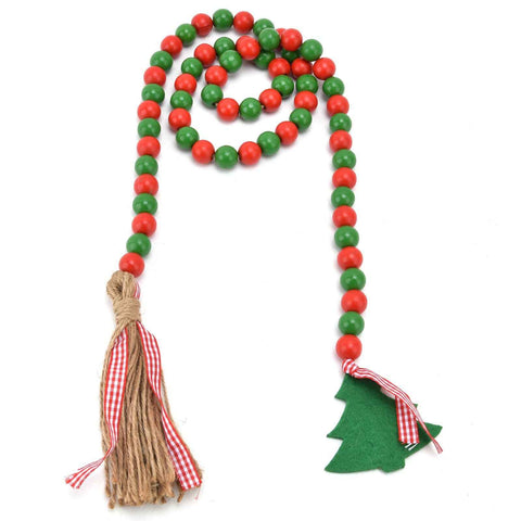 Wood Bead Garland Christmas Tree Tassel Wooden Bead Ornaments for Home Festival Decoration(Red Green ) In Australia - Darrahopens