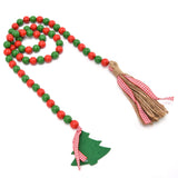 Wood Bead Garland Christmas Tree Tassel Wooden Bead Ornaments for Home Festival Decoration(Red Green )