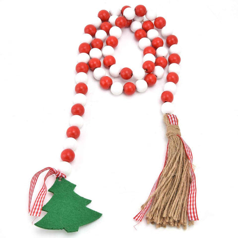 Wood Bead Garland Christmas Tree Tassel Wooden Bead Ornaments for Home Festival Decoration(Red White ) In Australia - Darrahopens