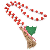 Wood Bead Garland Christmas Tree Tassel Wooden Bead Ornaments for Home Festival Decoration(Red White )
