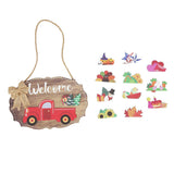 Wooden Welcome Sign with 12Pcs Interchangeable Seasonal Icons Wall Hanging Plaque for Front Door In Australia - Darrahopens