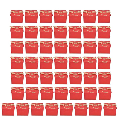 50Pcs Square Wedding Candy Box with Golden Ribbon Innovative Paperboard Box for Party AnniversaryL Red Gold Feather In Australia - Darrahopens