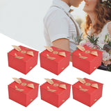 50Pcs Square Wedding Candy Box with Golden Ribbon Innovative Paperboard Box for Party AnniversaryL Red Gold Feather