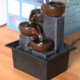 Tabletop Water Fountain with LED Yellow Light Feng Shui Relaxation Desktop Ornament DecorationAU Plug AC220‑240V