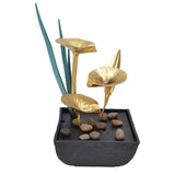 Indoor Tabletop Fountain Lotus LED Waterfall Fountain Ornament Feng Shui Art Craft Home DecorationAU Plug Yellow Light AC220‑240V