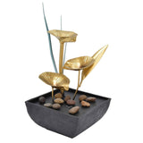 Indoor Tabletop Fountain Lotus LED Waterfall Fountain Ornament Feng Shui Art Craft Home DecorationAU Plug Yellow Light AC220‑240V