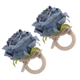 2Pcs Novelty Wooden Napkin Buckle Artificial Floral Napkin Ring for Festival Table DecorationNavy