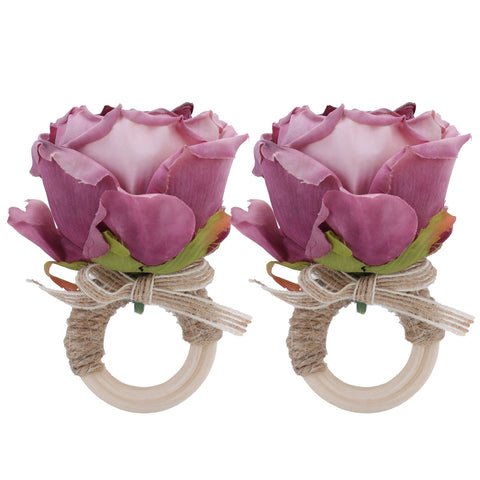 2Pcs Novelty Wooden Napkin Buckle Artificial Floral Napkin Ring for Festival Table DecorationPurple In Australia - Darrahopens