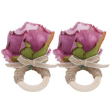 2Pcs Novelty Wooden Napkin Buckle Artificial Floral Napkin Ring for Festival Table DecorationPurple In Australia - Darrahopens