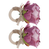 2Pcs Novelty Wooden Napkin Buckle Artificial Floral Napkin Ring for Festival Table DecorationPurple In Australia - Darrahopens