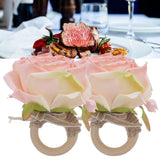 2Pcs Novelty Wooden Napkin Buckle Artificial Floral Napkin Ring for Festival Table DecorationPink