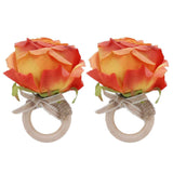 2Pcs Novelty Wooden Napkin Buckle Artificial Floral Napkin Ring for Festival Table DecorationOrange In Australia - Darrahopens
