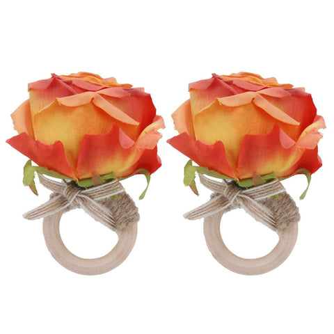 2Pcs Novelty Wooden Napkin Buckle Artificial Floral Napkin Ring for Festival Table DecorationOrange In Australia - Darrahopens