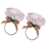 2Pcs Iron Napkin Buckle Simulation Flower Artificial Pearl Napkin Ring for Hotel FestivalPurple