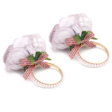 2Pcs Iron Napkin Buckle Simulation Flower Artificial Pearl Napkin Ring for Hotel FestivalPurple