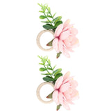 2Pcs Hemp Rope Napkin Buckle Simulation Flower Napkin Ring for Hotel Western Restaurant6622 Pink
