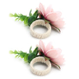 2Pcs Hemp Rope Napkin Buckle Simulation Flower Napkin Ring for Hotel Western Restaurant6622 Pink