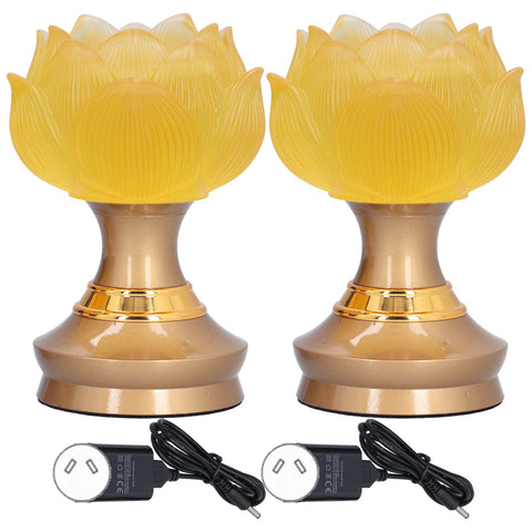 2Set LED Lotus Buddha Lamp Imitated Colored Glaze Prayer Light Home Meditation Buddhist SuppliesAU Plug 100‑240V