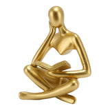 Thinker Reading Statue Resin Sitting Figure Abstract Art Ornament for Living Room Cabinet Decoration Gold In Australia - Darrahopens