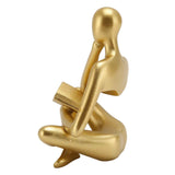 Thinker Reading Statue Resin Sitting Figure Abstract Art Ornament for Living Room Cabinet Decoration Gold In Australia - Darrahopens