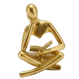 Thinker Reading Statue Resin Sitting Figure Abstract Art Ornament for Living Room Cabinet Decoration Gold