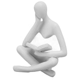 Thinker Reading Statue Resin Sitting Figure Abstract Art Ornament for Living Room Cabinet Decoration White