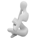 Thinker Reading Statue Resin Sitting Figure Abstract Art Ornament for Living Room Cabinet Decoration White