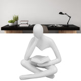 Thinker Reading Statue Resin Sitting Figure Abstract Art Ornament for Living Room Cabinet Decoration White