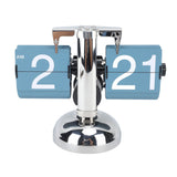 European Style Retro Digital Flip Down Clock 304 Stainless Steel Auto Mechanical Digital Flip Desk Clock for Home Livingroom 12 Hours Single Leg Blue